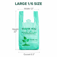 Bags 1/6 Large 22 x 6.5 x 12 Biodegradable T-Shirt Plastic Grocery Shopping Bags