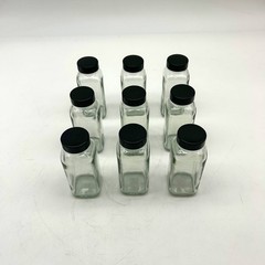 4 oz Clear Glass French Square Bottles w/ Black Caps Berlin Packaging 117191 9pk
