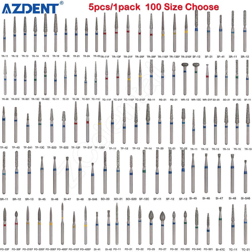 Dental Diamond FG Burs for High Speed Handpiece Friction Grip 1.6mm 100 Types