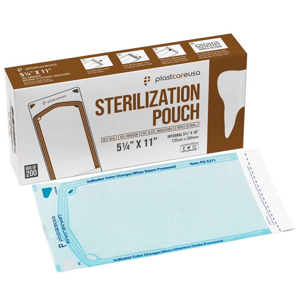 5.25″ x 10″ Self-Sealing Sterilization Pouches for Autoclave (1 Box of 200)