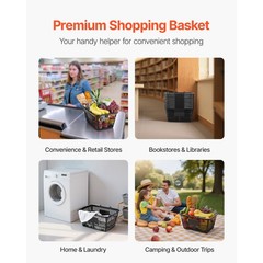 Uimoso Set of 12 Stackable Black PE Shopping Baskets with Handles for Groceries