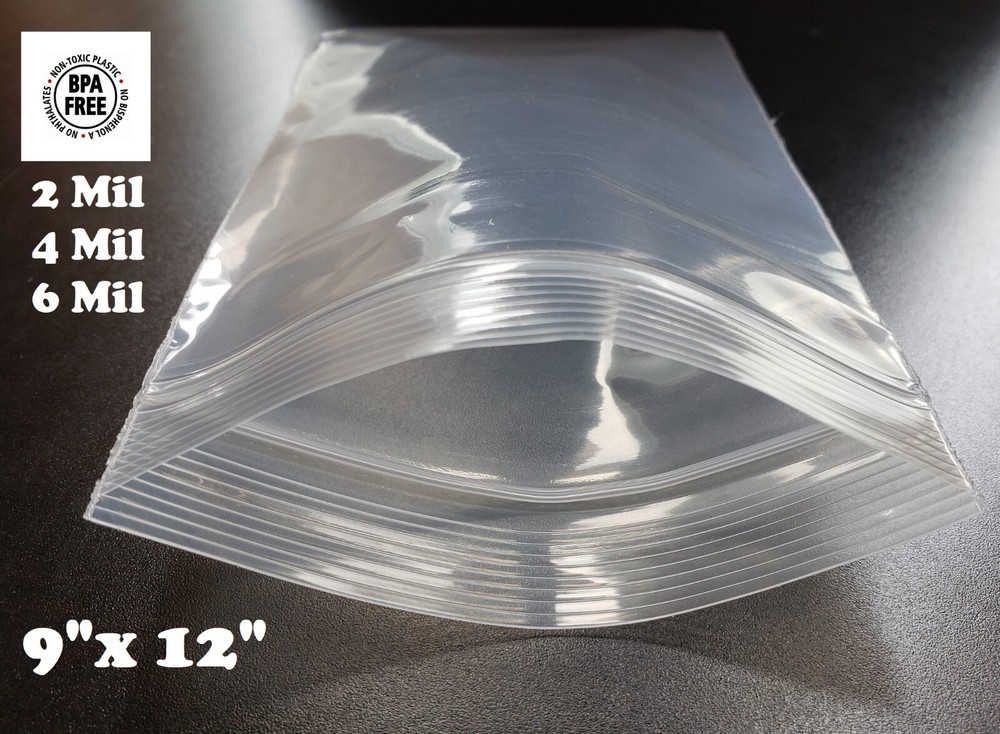 9″ x12″ Zip Seal 2 Mil 4 Mil 6 Mil Thick Reclosable Top Lock Plastic Zipper Bags