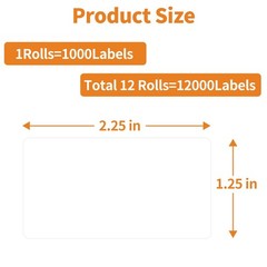 MFLABEL 12 Rolls Thermal Shipping Labels (12,000 12 Rolls, 2.25 X 1.25 White