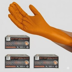 8 Mil Heavy-Duty Orange Nitrile Gloves | Diamond Grip, Latex-Free (3-Pack)