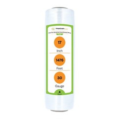 4 Rolls 17″ x 1476′ (30 Gauge) Plastic Film Pre-Stretch Hand Shrink Wrap Clear