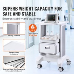 VEVOR 2 Tiers Lab Carts Mobile Medical Cart with 1 Drawer & 1 Top Tray White