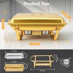 2/4/6X 9Qt Chafing Dish Buffet Set GOLD Stainless Steel Chafer for Catering full