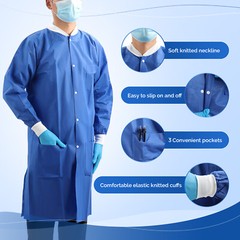 JMU Dental Disposable Lab Coat Gown 3 Pockets Blue Full Sleeve SMS Medical S-XL