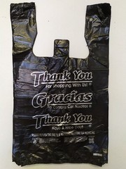 1/6 Large 21×6.5 x11.5 BLACK Thank You T-Shirt Plastic Grocery Shopping Bags 100