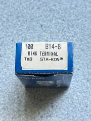 NEW Box of 100 T&B Sta-kon B14-8 Uninsulated Ring Terminals 18-14 AWG #8 Bolt