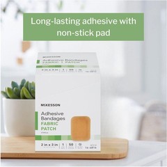 McKesson Adhesive Bandages, Sterile, Fabric Patch, 2 X 3 Inch (50 Count), Tan