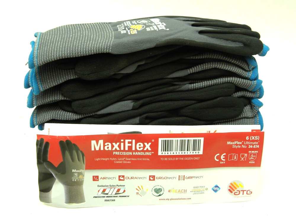12 Prs 34-874/XS MaxiFlex Ultimate Micro Foam Nitrile Grip PROTECTIVE WORK GLOVE