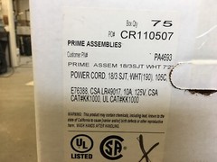18-3 SJTOW 84″ OVER ALL120 VOLT POWER CORD,WHITE NEMA 515 PLUG