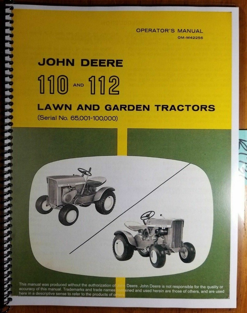 John Deere 110 110H 112 112H Lawn & Garden Tractor S/N 65001-100000 Oper Manual
