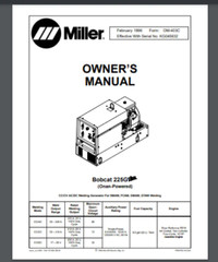 Miller BOBCAT 225G+ WELDER Operation & Maintenance Owner Manual Parts List book