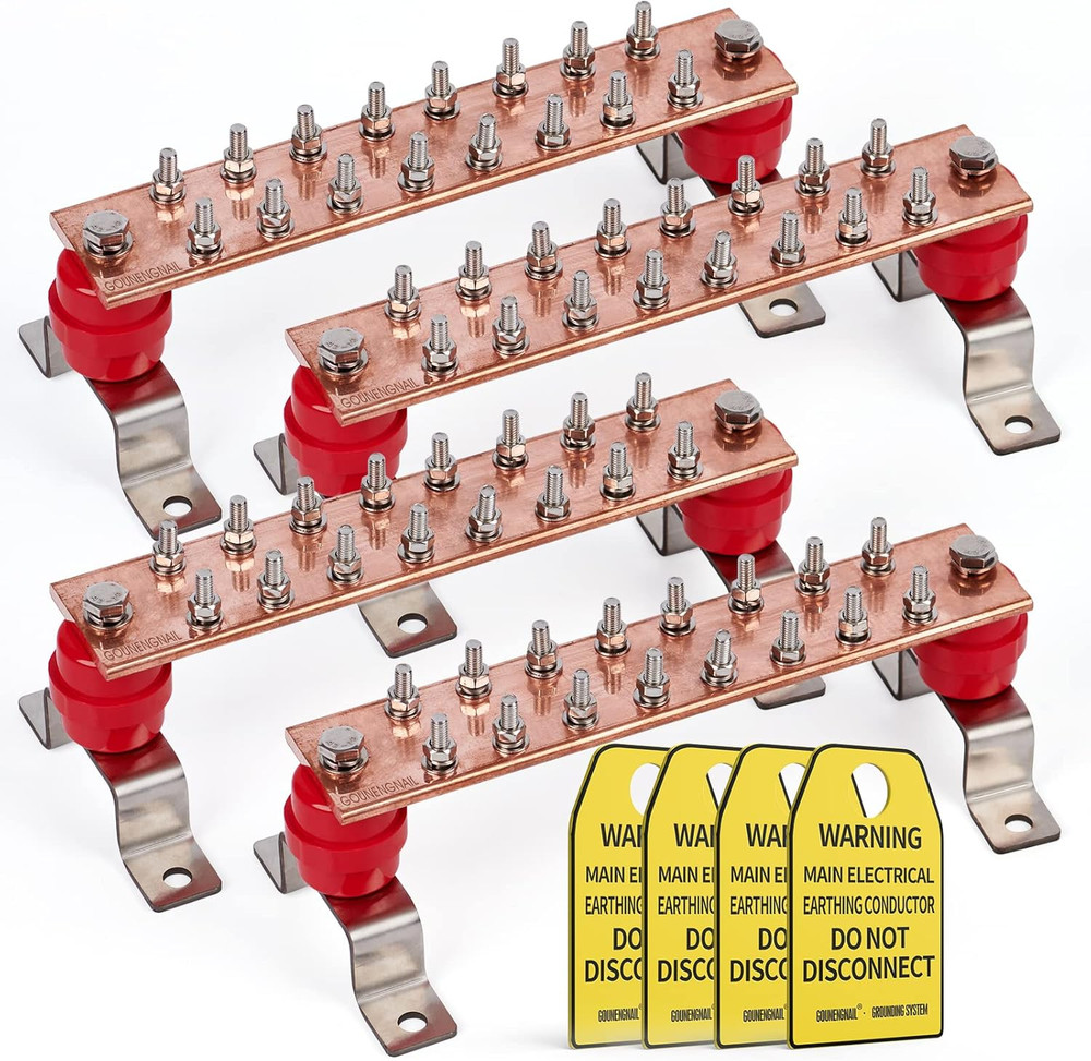 4 Pack -Thick .25″ X 2″ X 10″ Copper Ground Bar Kit, with 1/4” X 16 Terminal Po