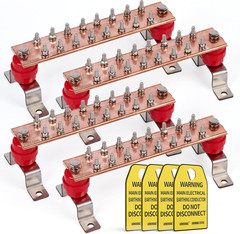 4 Pack -Thick .25″ X 2″ X 10″ Copper Ground Bar Kit, with 1/4” X 16 Terminal Po