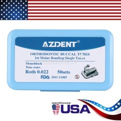 50 Sets AZDENT Dental Orthodontic Buccal Tube 1st Molar Roth 022 Bondable Tube