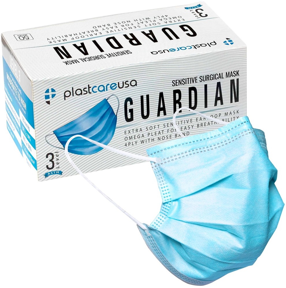 PlastCare USA Box of 50 4-Ply ASTM Level 3 Face 1 Count (Pack 50), Blue