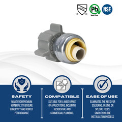 1 PIECE 1/2″ PUSH FIT X 1/2″ FIP FAUCET STRAIGHT CONNECTOR, LEAD FREE BRASS