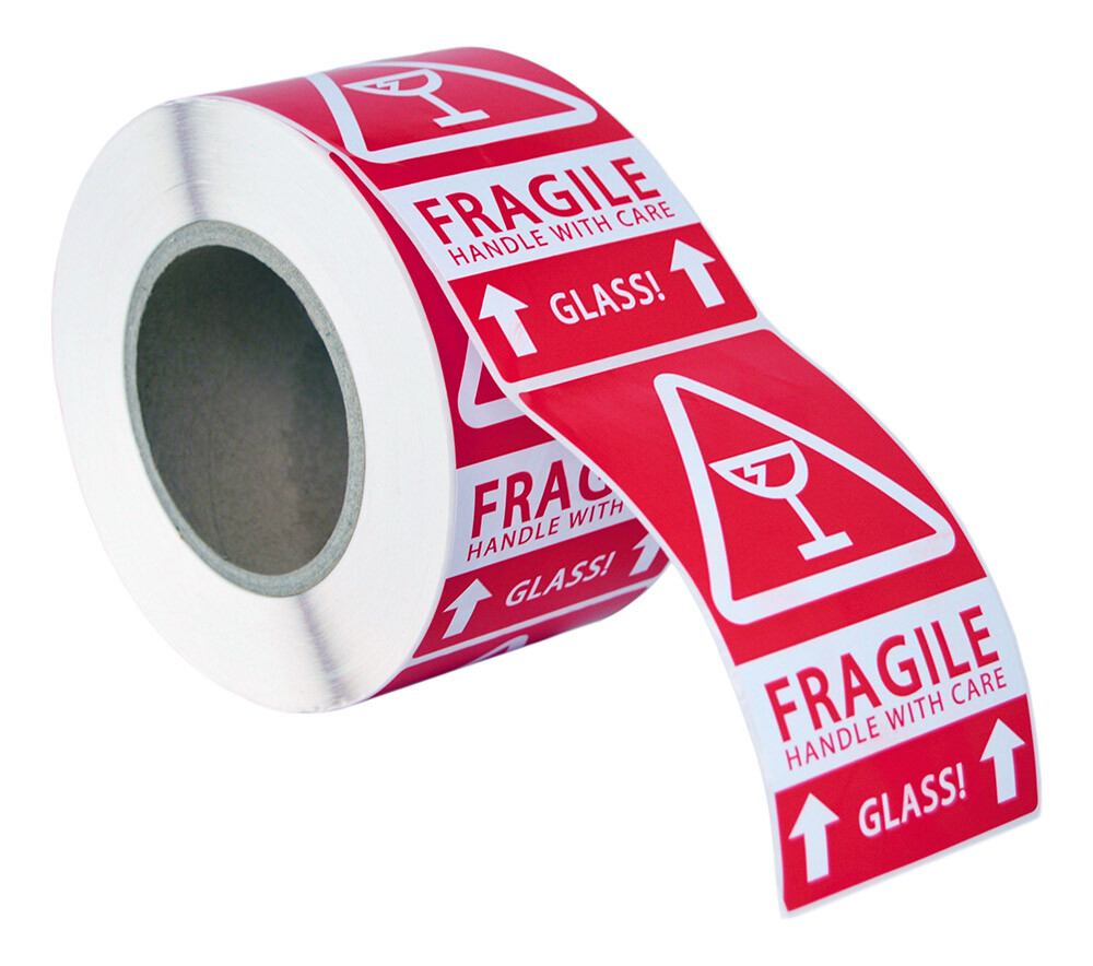 1 Roll ; 500 Labels 3×5 (3″ x 5″) Pre-Printed Fragile GLASS This Way up Labels