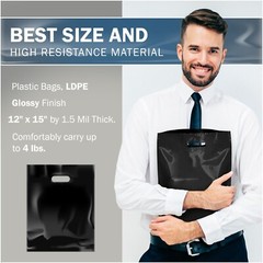 100 Pack 12″ x 15″ with 1.5 mil Thick – Black Merchandise Plastic Shopping Bags