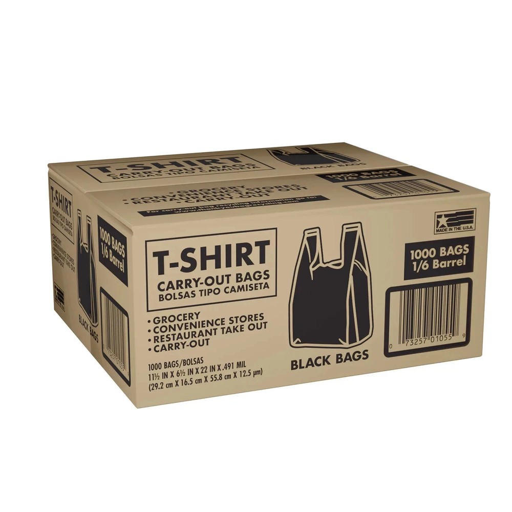 Black T-Shirt Carryout Bags, 11.5″ x 6.5″ x 22″ (1,000 ct.) free shipping