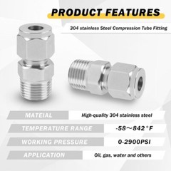 2x Stainless Steel 304 Compression Tube Fitting Adapter 3/8″ OD x 3/8″ NPT C582