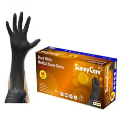 100 SunnyCare® 5Mil Black Nitrile Exam Gloves Powder Free (Non Vinyl Latex) M
