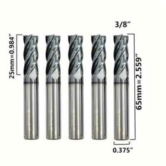 5 PCS 3/8″ 4 FLUTE CARBIDE END MILL – REGULAR LENGTH – TiALN COATED USA