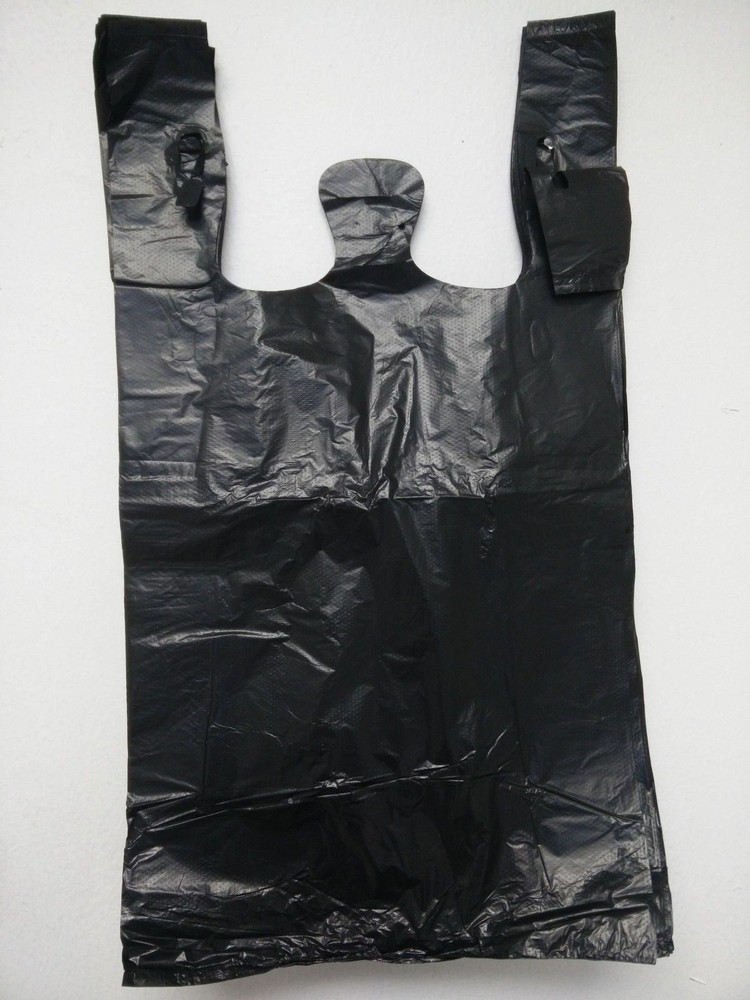 1/6 Large 21 x 6.5 x 11.5 BLACK T-Shirt Plastic Grocery Shopping Bags