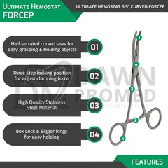 5 Pcs Kelly Hemostat Forceps Curved 5.5″ Locking Clamp Surgical Dental German Gr