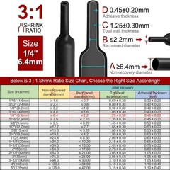 20ft Black Φ1/4″ (6.4mm) Heat Shrink Tubing 3:1 Dual Wall Adhesive Glue Lined US