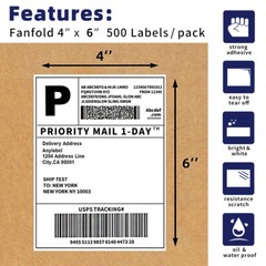 4×6 Fanfold Direct Thermal Shipping Labels for Zebra & Rollo Printers