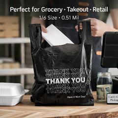 Bags 1/6 Black 21 x 6.5 x 11.5 “Thank You” T-Shirt Plastic Grocery Shopping Bags