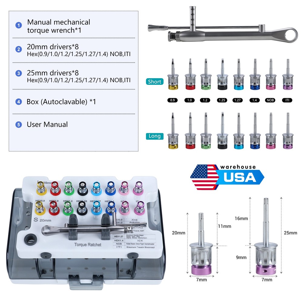 Universal Implant Prosthetic Kit Dental Torque Wrench Screwdriver Hand Driver