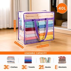 10 Pack Clear Clothes Storage Bags, Double Zipper Design 40L Underbed Moving …
