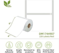 6 Rolls DYMO 4XL Direct Thermal Shipping Labels 4×6 1744907 Compatible 220/Roll