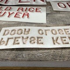 Vintage Red & White Plastic Sign Lots – Exit Yard Sale Open Wild Rice Buyer Door