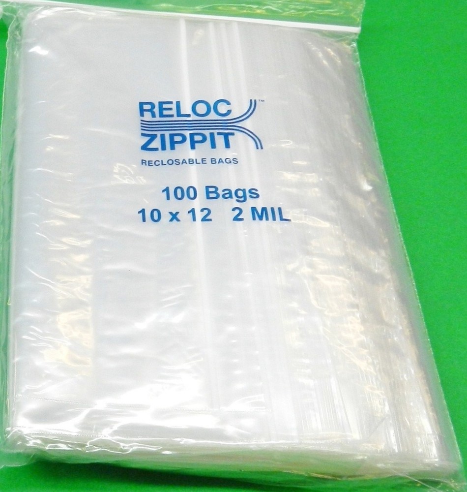100 Zippit Reloc 10×12 Zip Seal Slide Lock Bags Large Clear 2 Mil Reclosable