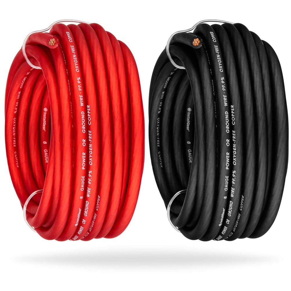 InstallGear 8 Gauge Power or Ground Wire – 99% OFC 8 Gauge, Red/Black (50ft)