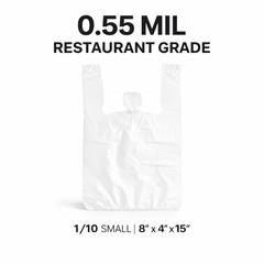 8x4x15 White T-Shirt Grocery Bags 0.55 Mil HDPE Plastic 1/10 Small Bulk