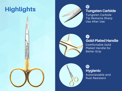 Scissors Surgical 4.5″ Curved Gold Plated Handle w/ Tungsten Carbide ARTMAN