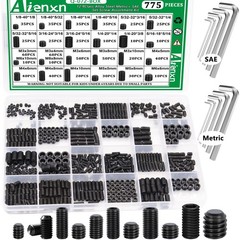775PCS Metric +SAE Set Screw Assortment Kit, Hex Socket Head Cup Point Set Screw
