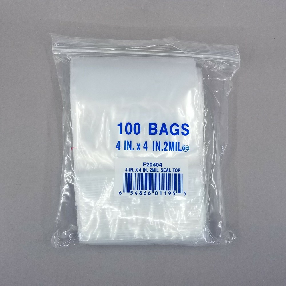 4×4 Zip Seal Slide Lock Bags Clear 2mil Reclosable Poly Baggies 100 Pcs 4″ x 4″