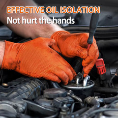 Heavy Duty 8mil Orange Nitrile Gloves Diamond Textured Powder Free Industrial