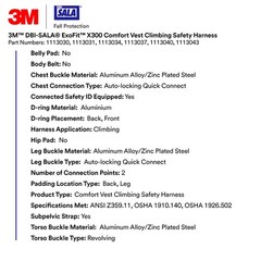 3M 1113030 DBI-SALA ExoFit X300 Comfort Vest Climbing Harness Fall Protection
