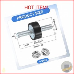 uxcell 4Pcs M6 x 18mm Rubber Mounts, 8 x 20mm Cylindrical Anti Vibration Isolato