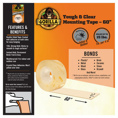 (2 pack) Gorilla Tough & Clear Double-Sided Mounting Tape, 60″ Roll