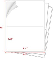 50 Half Sheet Address Shipping Labels 8.5″x5.5″ Matte Blank Labels Self Adhesive